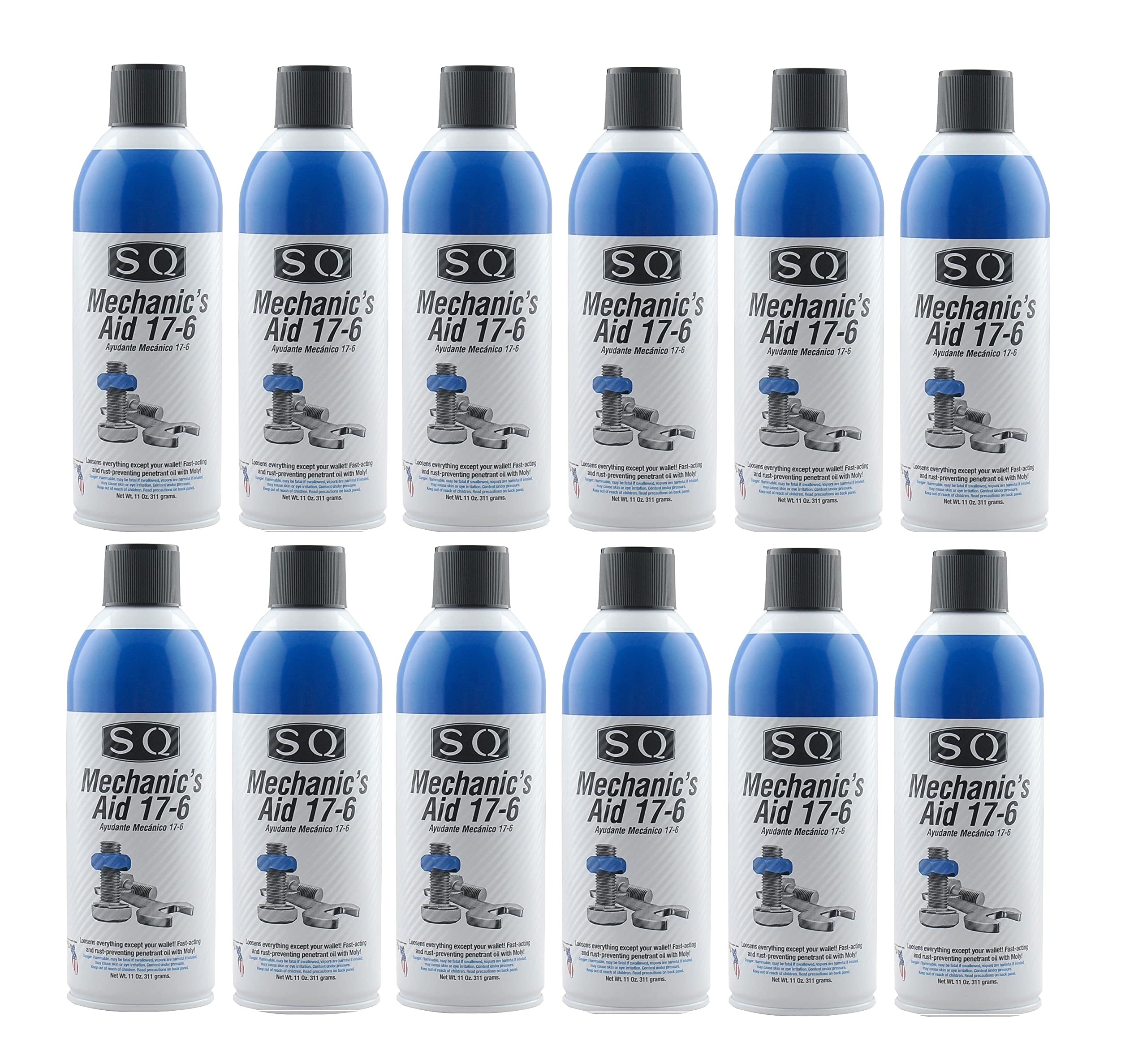 SQ Penetrating Catalyst Oil 17-6 Mechanic's Aid - 12 Pack (11 oz per Can) - Rust Remover & Lubricant for Stuck Bolts, Nuts, and Automotive Parts - Ideal for DIY Repairs, Garage, and Workshop Use