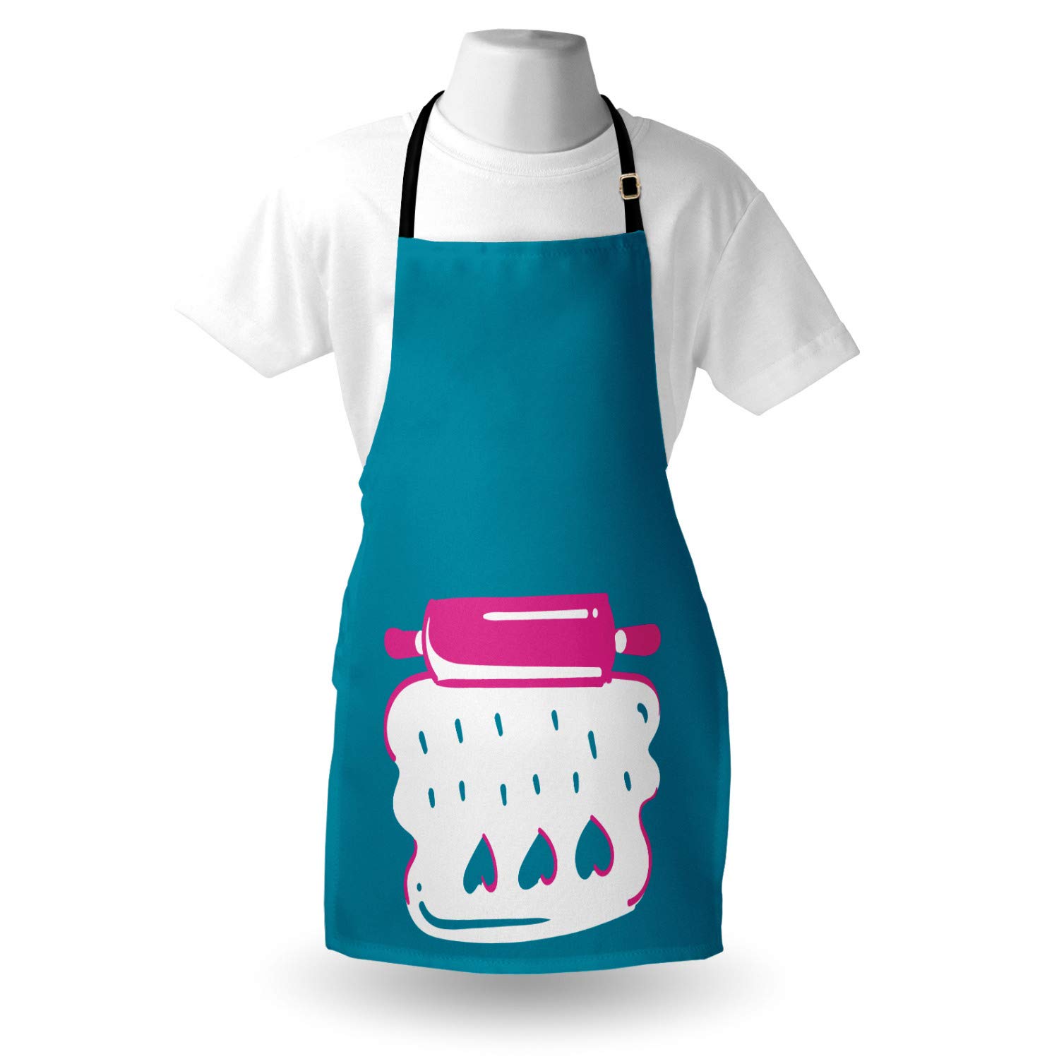 Ambesonne Personalized Chef Apron - Cartoon Baking & Cooking Design with Colorful Rolling Pin Dough Motif - Adjustable Neck Unisex Kitchen Bib for Adults - Dark Turquoise - Perfect for Home Cooking, Baking Parties & Culinary Gifts