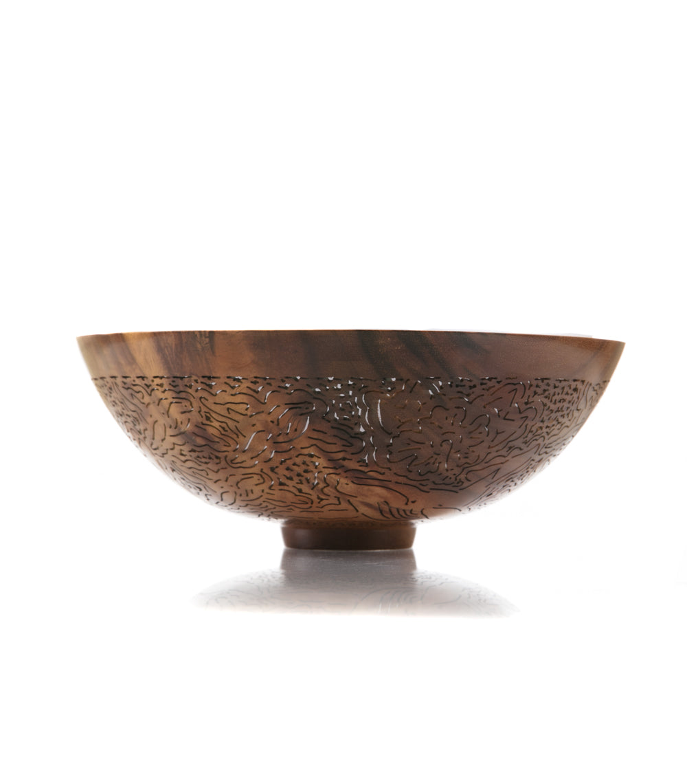 Handcrafted Pierced Koa Wood Bowl with Whale Design - Hawaiian Artisan Home Decor by Patrick & Peggy Bookey - Perfect for Wall Display, Table Centerpiece, or Gift Giving