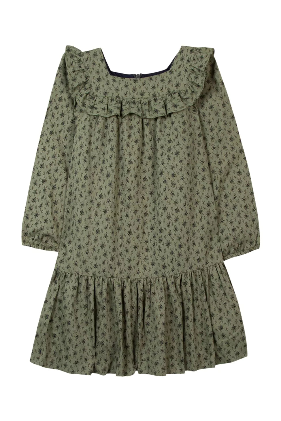 Tartine Et Chocolat Women's Kaki Ruffle Dress - Elegant Flowy Midi Dress for Casual Wear, Date Night & Special Occasions