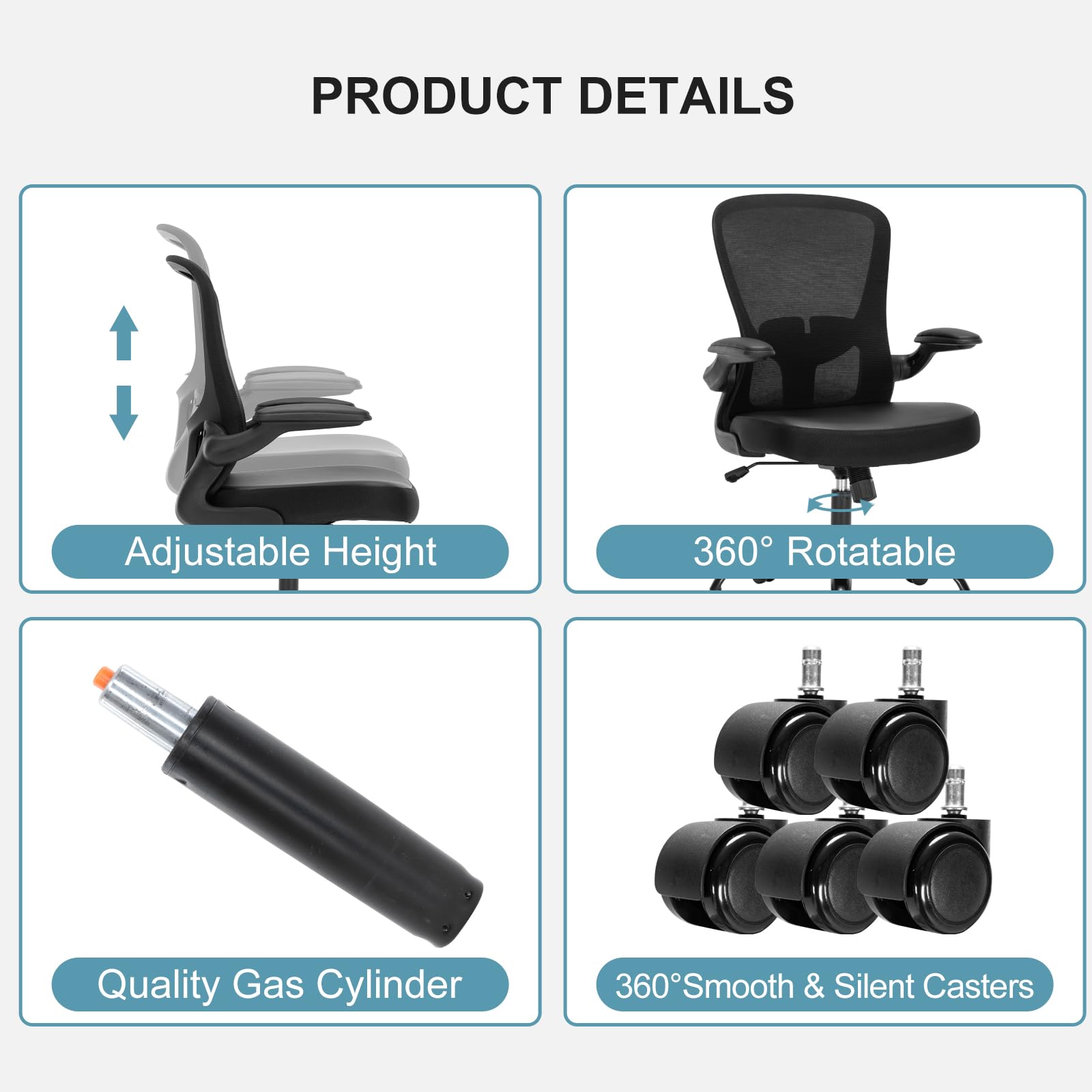 Ergonomic Office Chair with Flip-Up Armrests & Lumbar Support - PU Leather Executive Desk Chair, Mesh Back Swivel Task Chair for Home Office - Black (Perfect for Long Work Hours & Gaming)