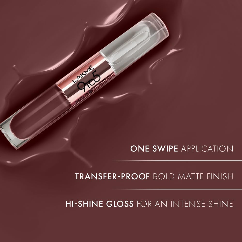LAKMÉ 9 To 5 Matte To Glass Liquid Lipstick - Long Lasting Matte & Glossy Finish Lip Color for Day to Night Wear | Perfect for Office, Parties & Special Occasions