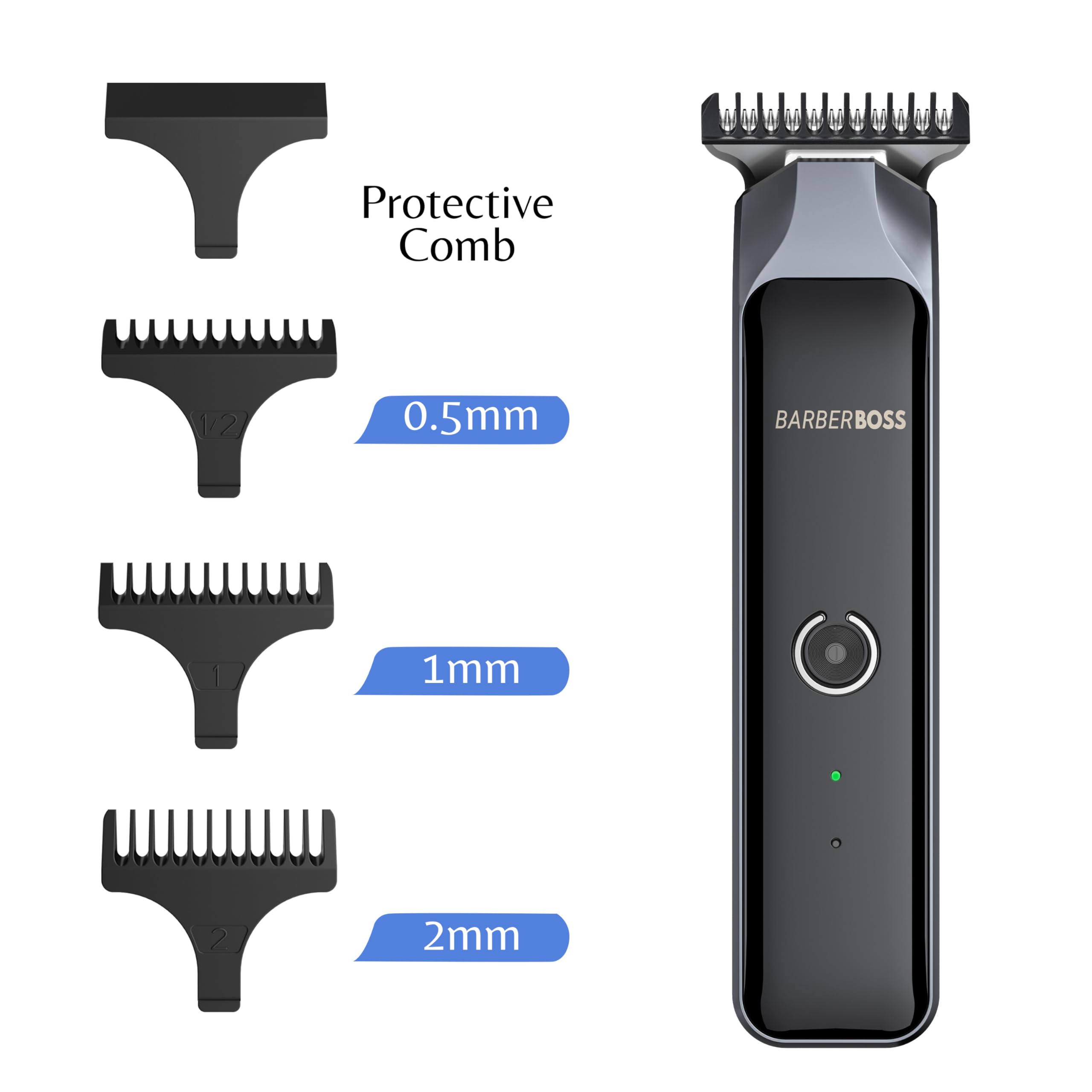 Barberboss Professional Cordless Beard Trimmer for Men - Electric Hair Clipper with 3 Guide Combs, Rechargeable Grooming Kit QR-2071 - Perfect for Home Haircuts, Beard Shaping & Personal Grooming