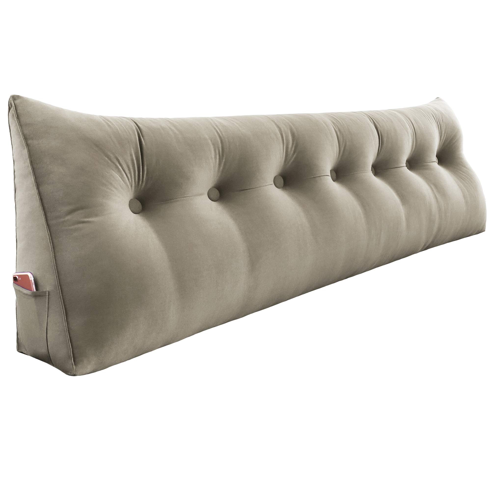 WOWMAX King Size Headboard Wedge Pillow - Triangular Bolster Pillow for Bed, Daybed & Headboard Support - Soft Velvet Cover (100% Cotton) in Beige-Gray - Perfect for Reading, Watching TV & Back Support in Bed