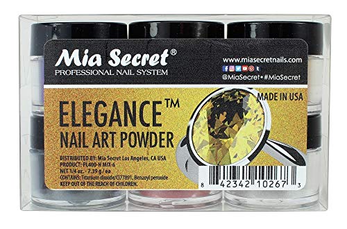 Mia Secret ELEGANCE Acrylic Powder Collection - 6 Colors, ¼ oz Each | Professional Nail Art & Manicure Kit for Salon & Home Use