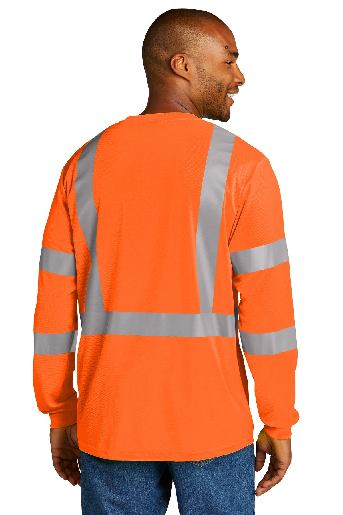 CornerStone ANSI 107 Class 3 Safety Orange Mesh Long Sleeve Custom T-Shirts - High Visibility Workwear for Construction, Road Work & Emergency Responders