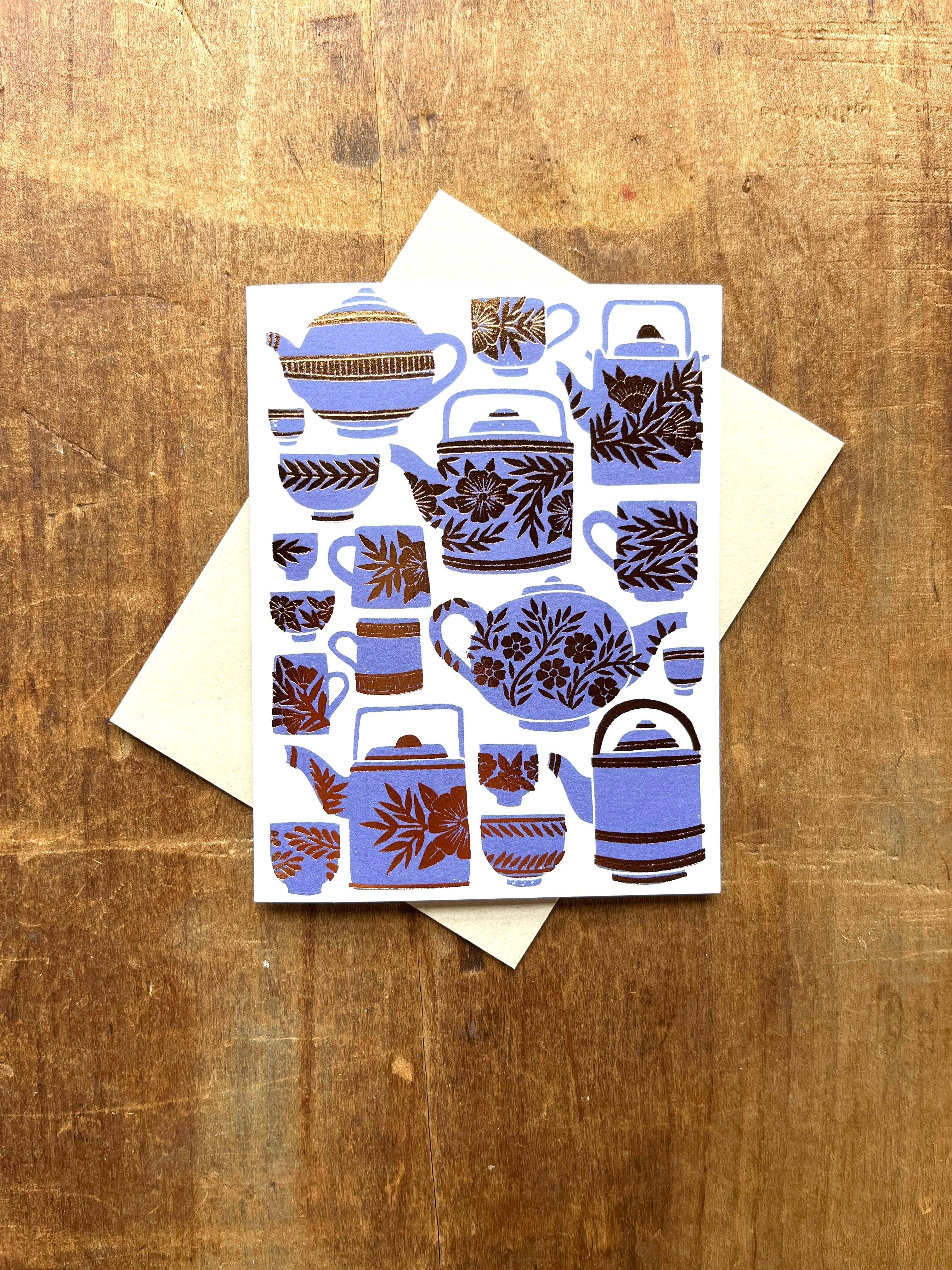 Elegant Teapots Blank Greeting Cards - Handmade Watercolor Design for Tea Lovers, Birthday & Thank You Notes - Perfect for Tea Parties, Bridal Showers & Special Occasions