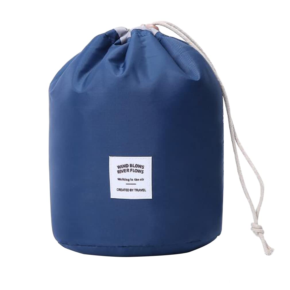 LKMY Drawstring Toiletry Bag - Portable Waterproof Cosmetic Organizer for Travel, Large Capacity Makeup Pouch with Wash Brush Storage (Blue) | Perfect for Gym, Vacation & Daily Essentials Organization