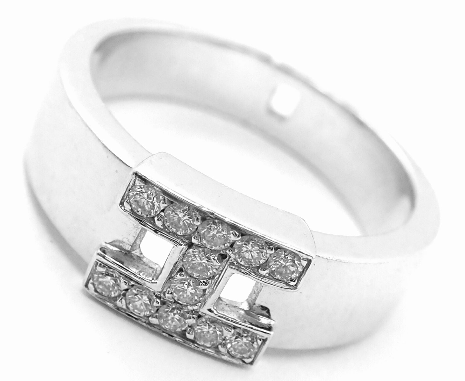 Authentic Hermes 18k White Gold Diamond H Band Ring for Women - Luxury Designer Jewelry for Special Occasions & Gifts