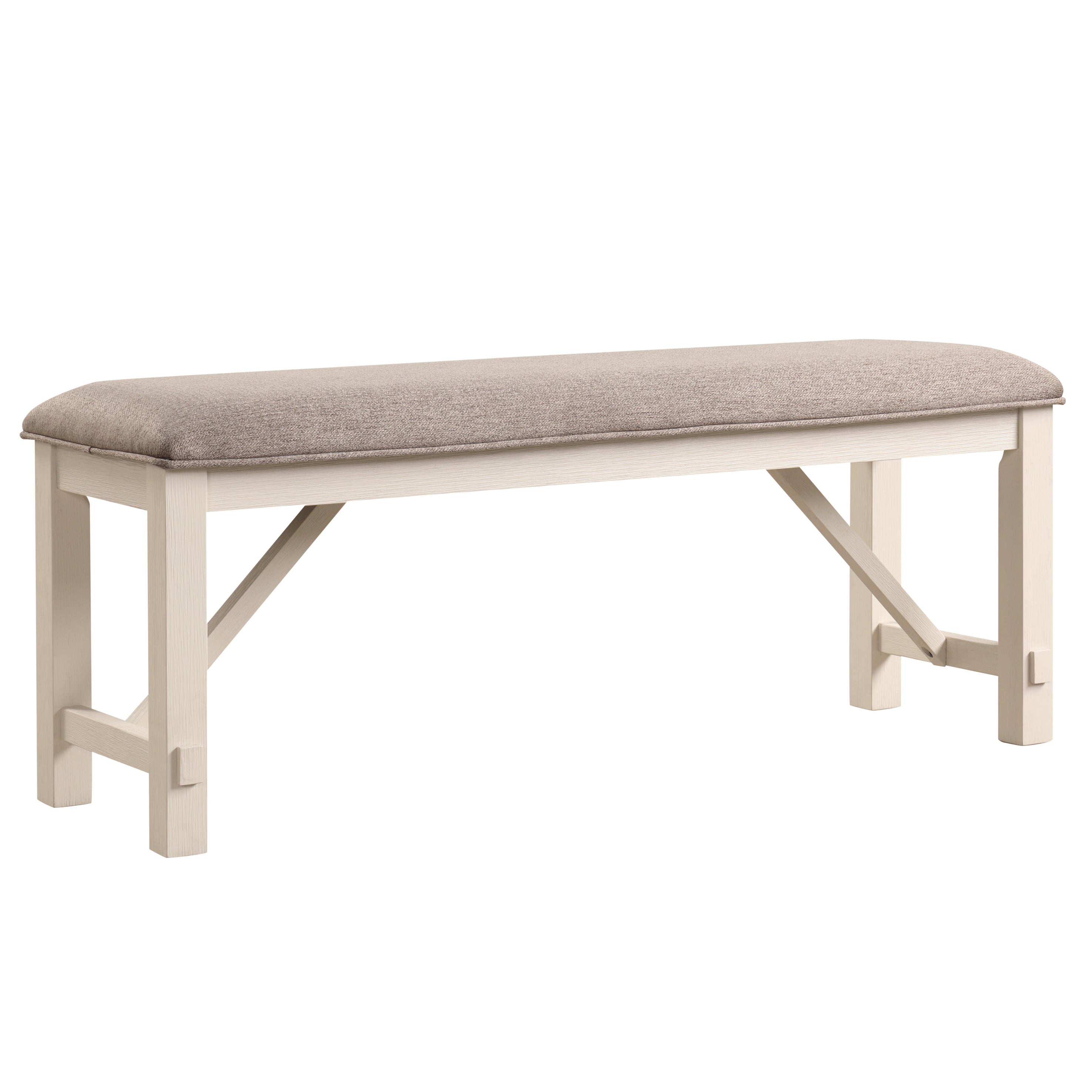 Roundhill Furniture Fasena Solid Wood Upholstered Bench - Off White - Durable Wooden Entryway, Bedroom or Living Room Seating Bench with Upholstered Cushion