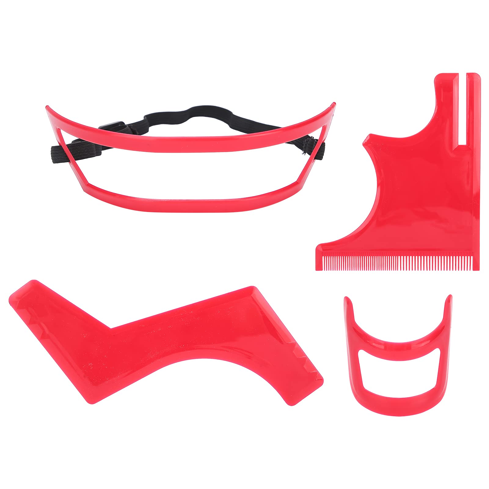 Professional Beard Shaping & Styling Kit - Precision Hairline & Neckline Grooming Templates (Red Plastic) - Perfect for Barbershops, Home Grooming & DIY Beard Care