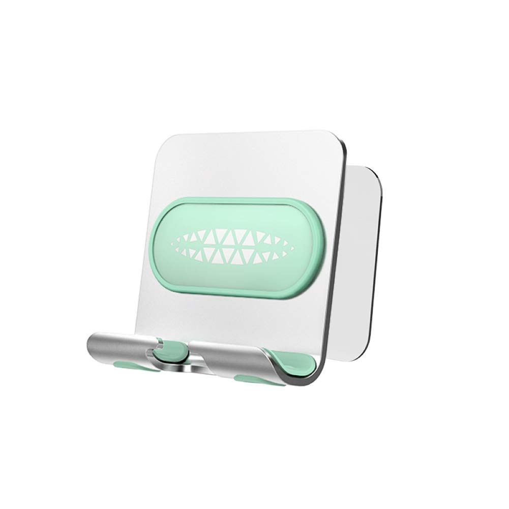 Universal Drill-Free Wall Phone Holder - No Tools Installation, Silver & Green Bathroom Phone Charging Rack for iPhone & Android - Perfect for Showers, Kitchens & Bedrooms