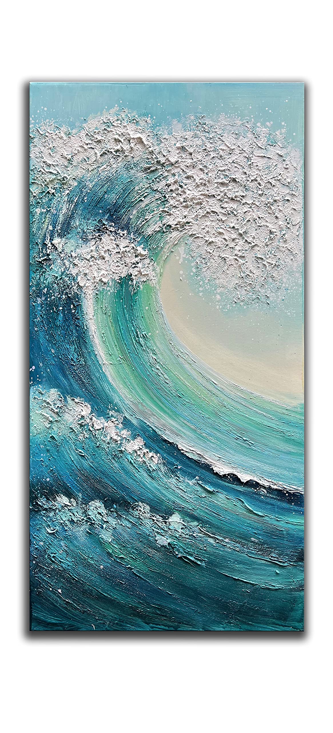 JELRINR Large Ocean Waves Canvas Wall Art - Hand Painted Seascape Acrylic Painting, Modern Abstract Texture for Living Room & Bedroom Decor (24x48 Inches) | Perfect Coastal Theme Home Decoration & Office Wall Decor