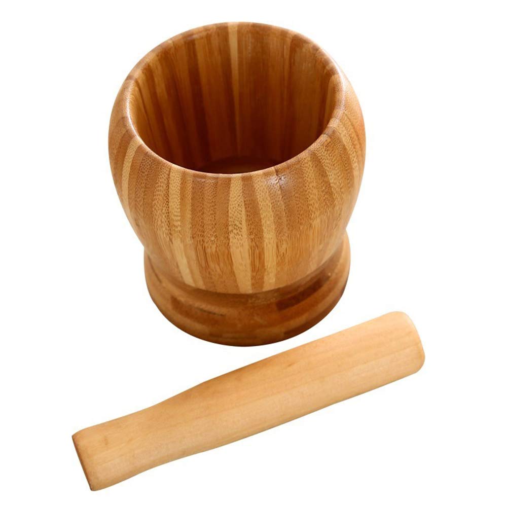 Premium Bamboo Mortar and Pestle Set - Large Manual Garlic & Spice Grinder for Crushing, Mincing & Mixing Herbs, Peppers & Seasonings - Durable & Lightweight Kitchen Tool for Cooking, Baking & Meal Prep