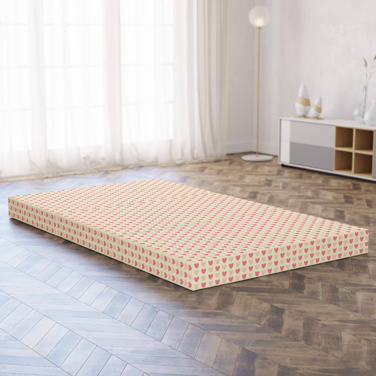 Ambesonne Romantic Foldable Mattress with Soft Color Hearts - 78.7