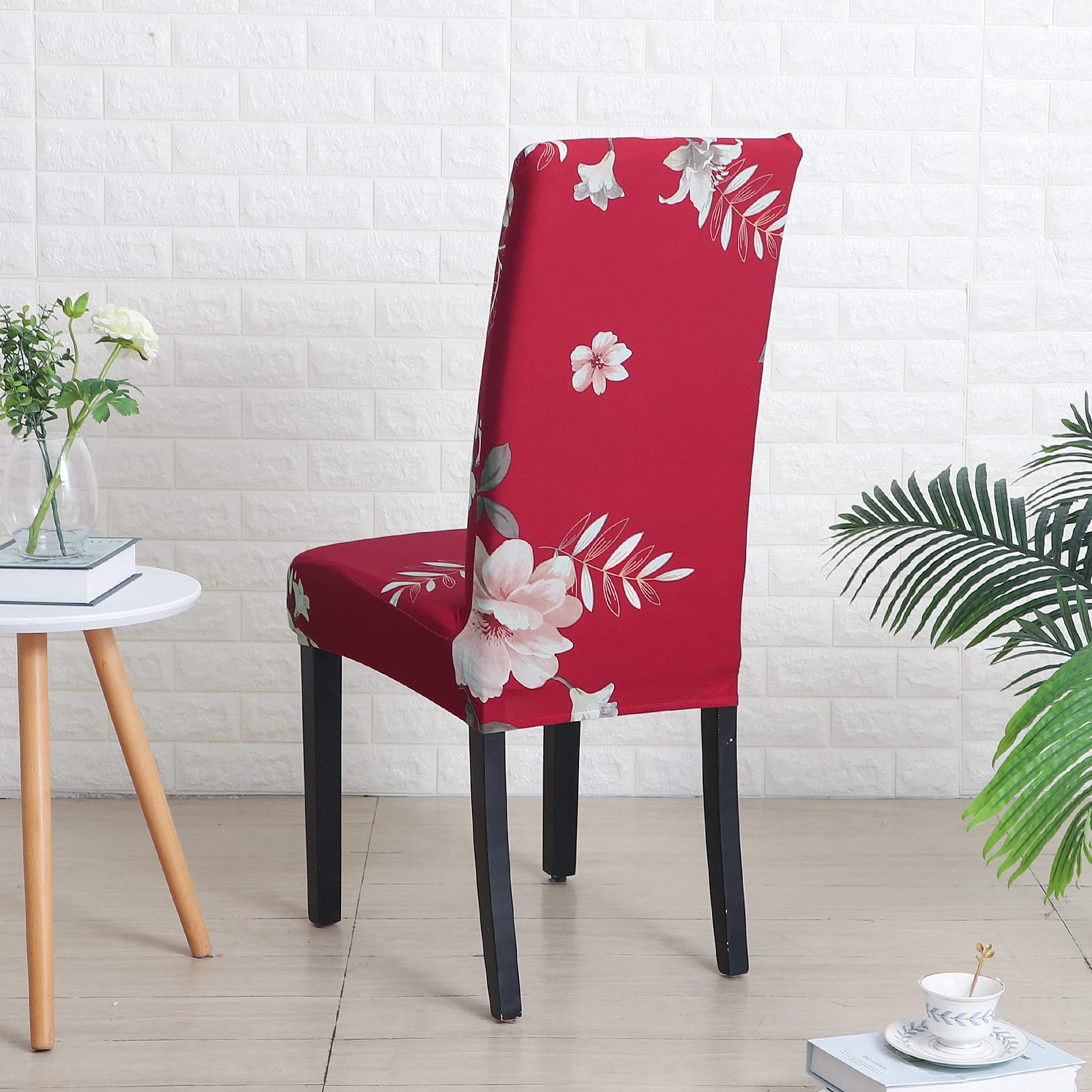 FORCHEER 6 Pack Stretchable Dining Chair Covers - Printed Flower Pattern Slipcovers for Parson Chairs - Washable Kitchen & Dining Room Chair Protectors (Perfect for Home, Parties & Events)