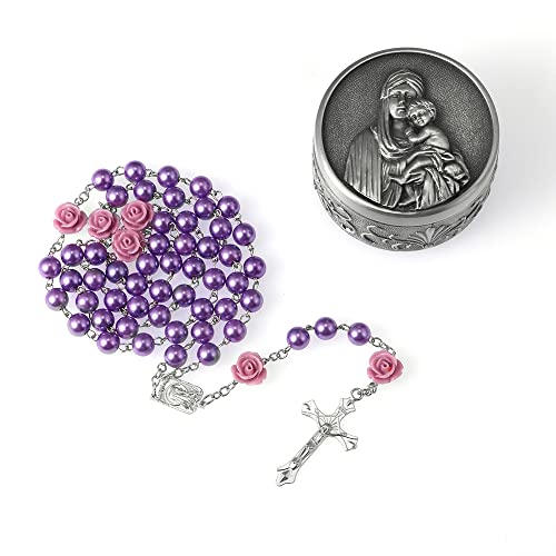 Purple Rose + Madonna & Child Rosary Box