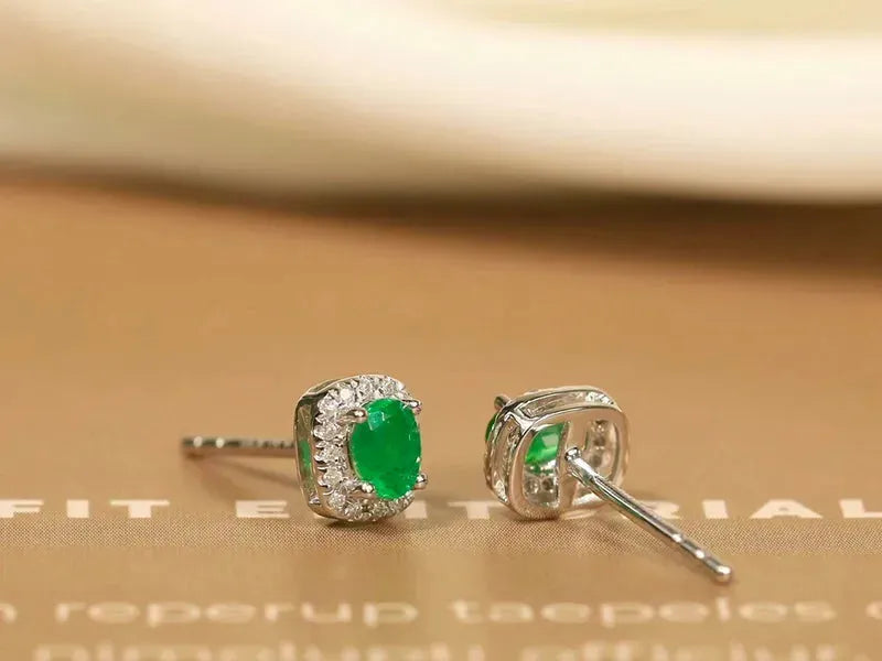 18K White Gold Earrings with Real Natural Emerald & Diamond | Classic Fine Jewelry for Women | Elegant Gift for Wife, Mom, Anniversary, Birthday | Perfect for Weddings, Parties & Special Occasions