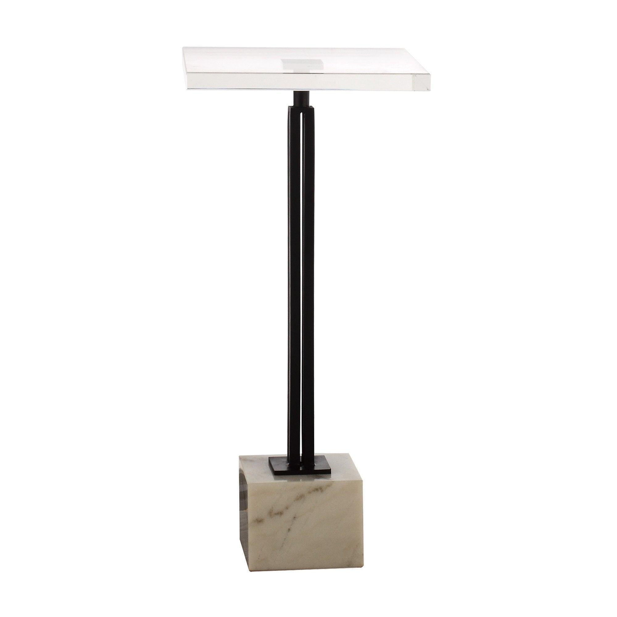 Modern Black Square Side Table with Marble Base - Stylish End Table for Living Room, Bedroom & Office Decor