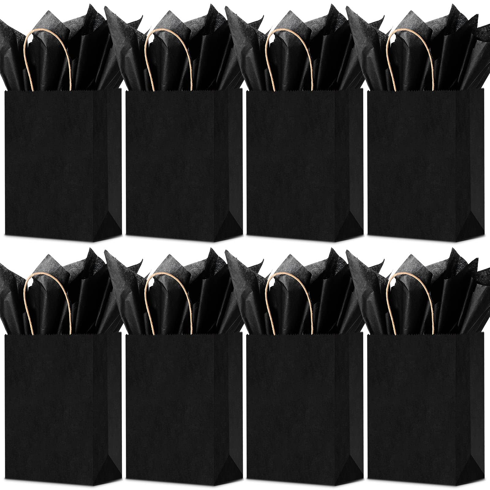 24-Piece Kraft Gift Bags Set with Tissue Paper - Eco-Friendly Party Favor Bags for Birthday, Wedding, Baby Shower & Christmas Celebrations - Perfect for Candy, Small Gifts & Party Favors (Black)