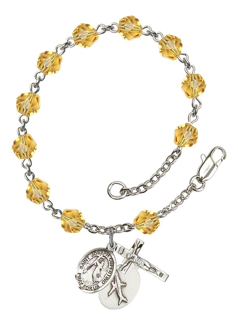 November Birthstone Beaded Rosary Bracelet with Saint Joseph of Cupertino Charm - 7.5 Inch Catholic Prayer Jewelry for Women, Baptism Gifts & Spiritual Protection