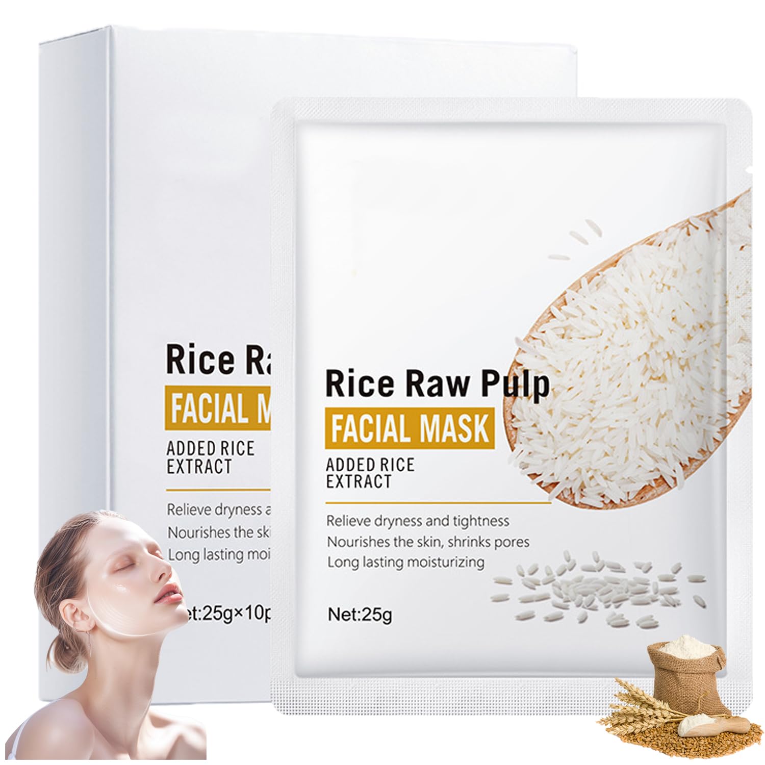Premium Korean Rice Dough Modeling Facial Mask - 10PCS Deep Nourishing Rice Face Mask for Hydration & Brightening | At-Home Spa Treatment & Self-Care Routine