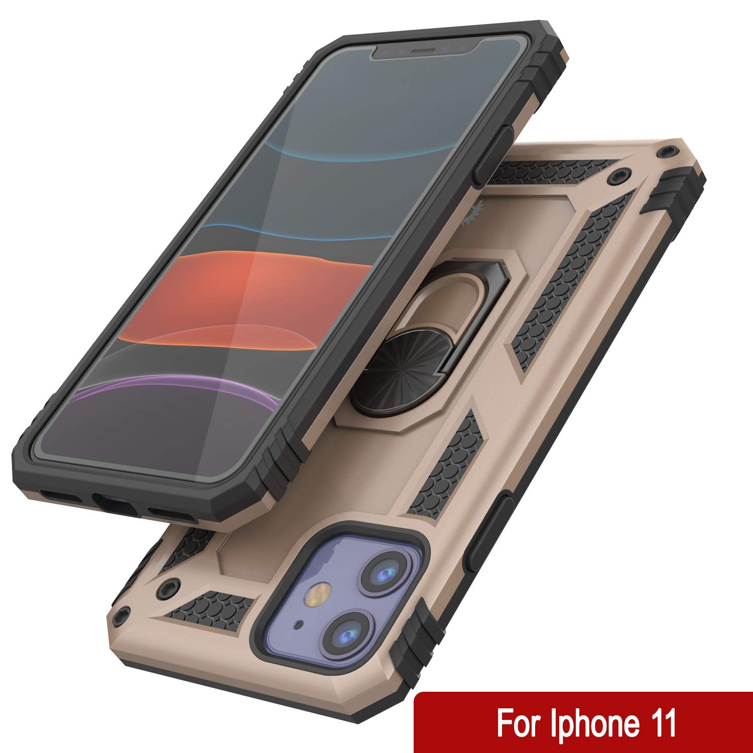 PunkCase for iPhone 11 (6.1 Inch) - Military Grade Protective Case with Metal Ring Grip & Kickstand | Shockproof Dual Layer ArmorShield Series | Full Body Protection | Gold | Perfect for Outdoor Activities, Travel & Daily Use