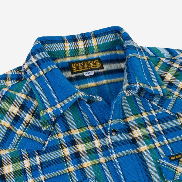 Iron Heart IHSH-370 Ultra Heavy Flannel Tartan Check Western Shirt for Men - Blue Plaid Workwear Shirt | Durable & Warm for Outdoor, Ranch Work & Casual Wear