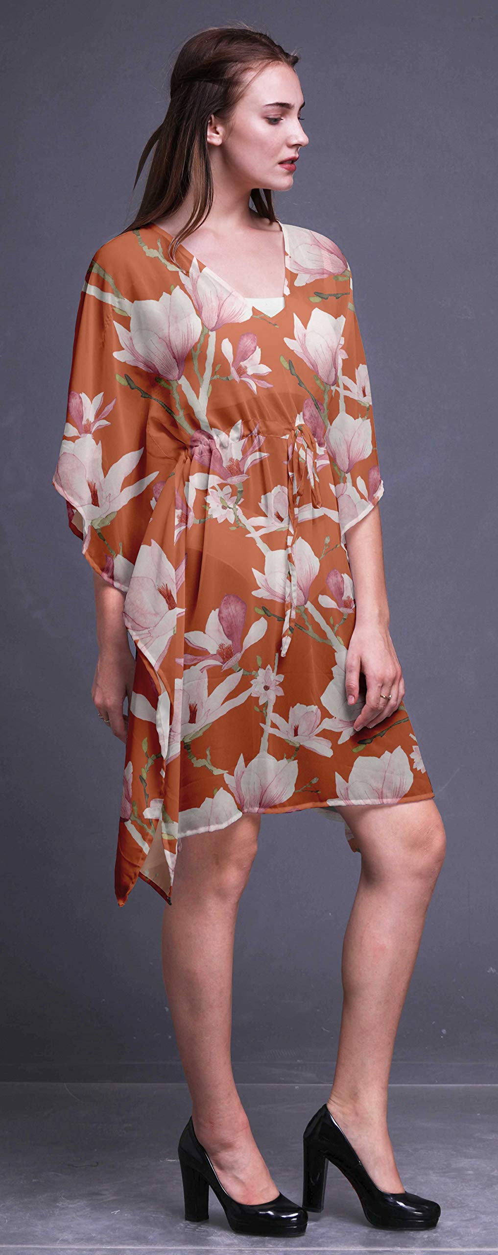Bimba Women's Short Caftan Midi Dress - Beach Cover Up, Swimwear Cover Up, Summer Boho Kaftan Dress for Pool, Vacation & Resort Wear