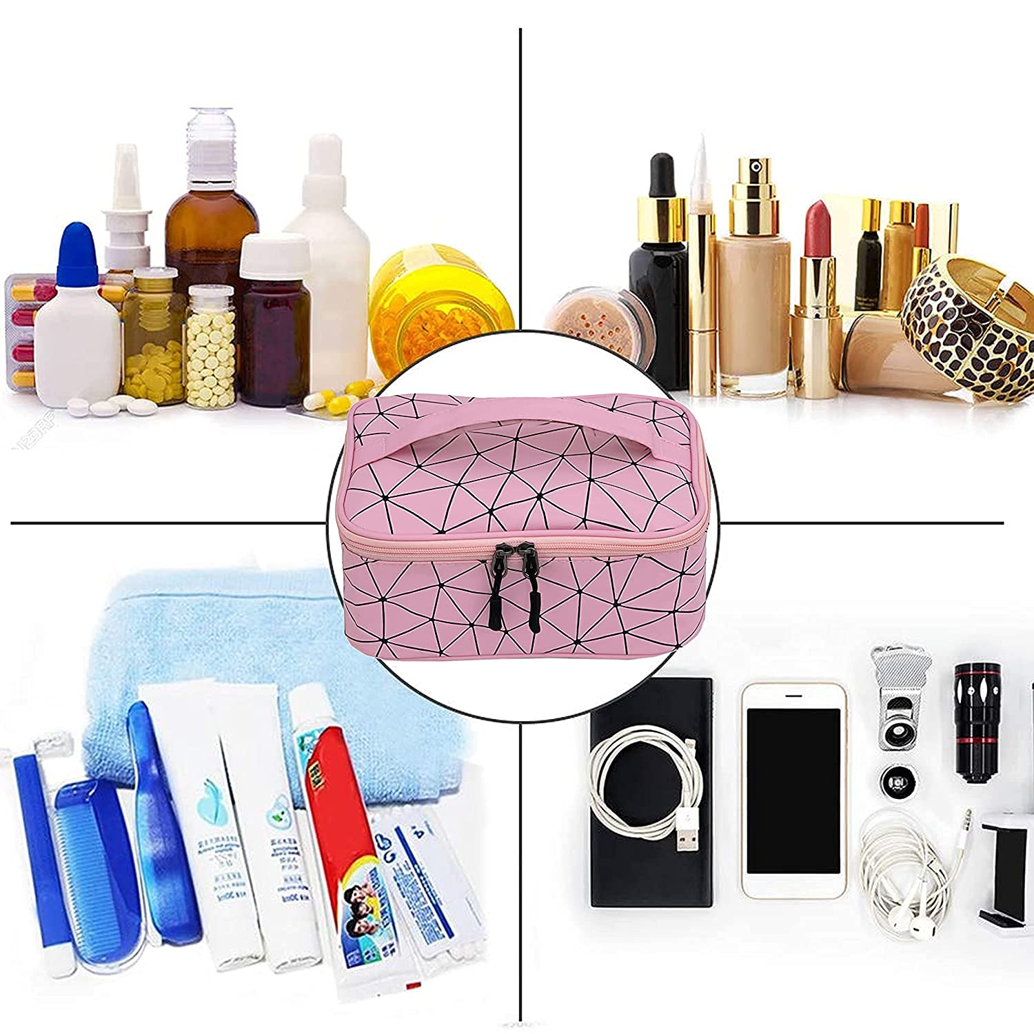 Fastunbox Pink Diamond Makeup Organizer Bag for Travel & Storage