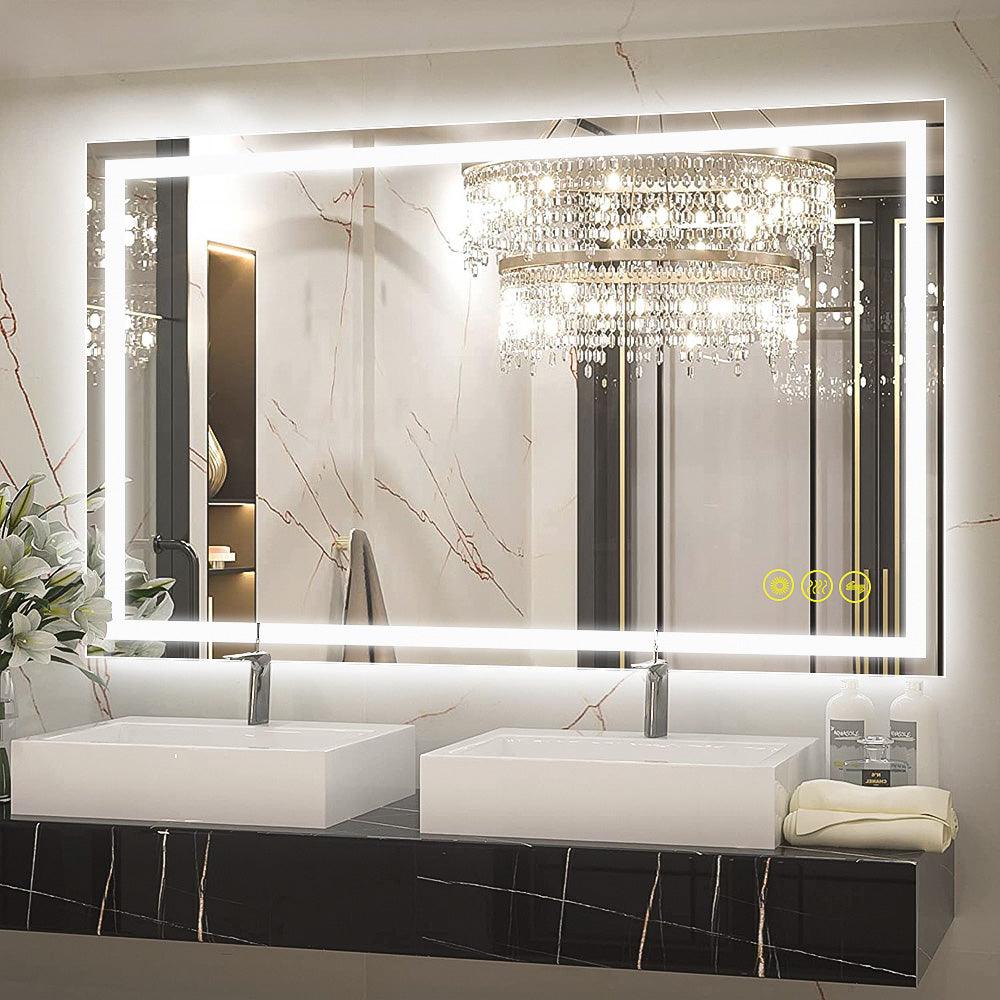 GlareGuard Rectangular Anti-Fog Dimmable LED Bathroom Mirror with Backlit - Perfect for Makeup, Shaving & Skincare Routine
