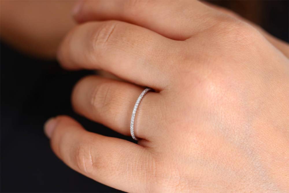 14K Rose Gold Plated Silver CZ Simulated Diamond Stackable Ring for Women - Size 5-10, Elegant Eternity Band Jewelry Gift for Anniversary, Wedding, Valentine's Day (Rose Gold, Size 6)