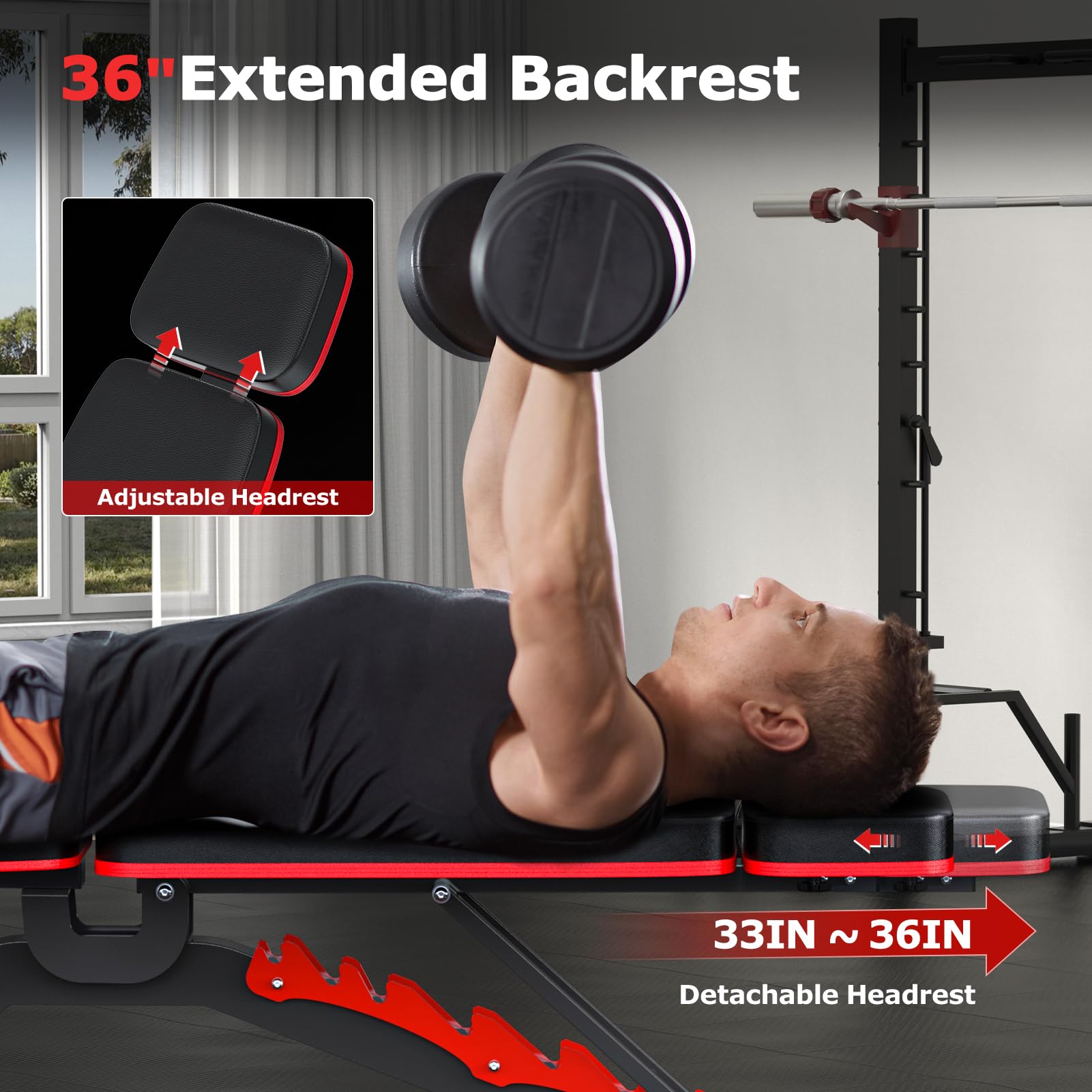 Fostoy Adjustable Weight Bench - 800/1200LBS Heavy Duty Home Gym Workout Bench for Incline, Decline & Flat Bench Press | Full Body Strength Training & Sit-ups | Extremely Stable for Weight Lifting - Perfect for Home Gym, CrossFit & Strength Training