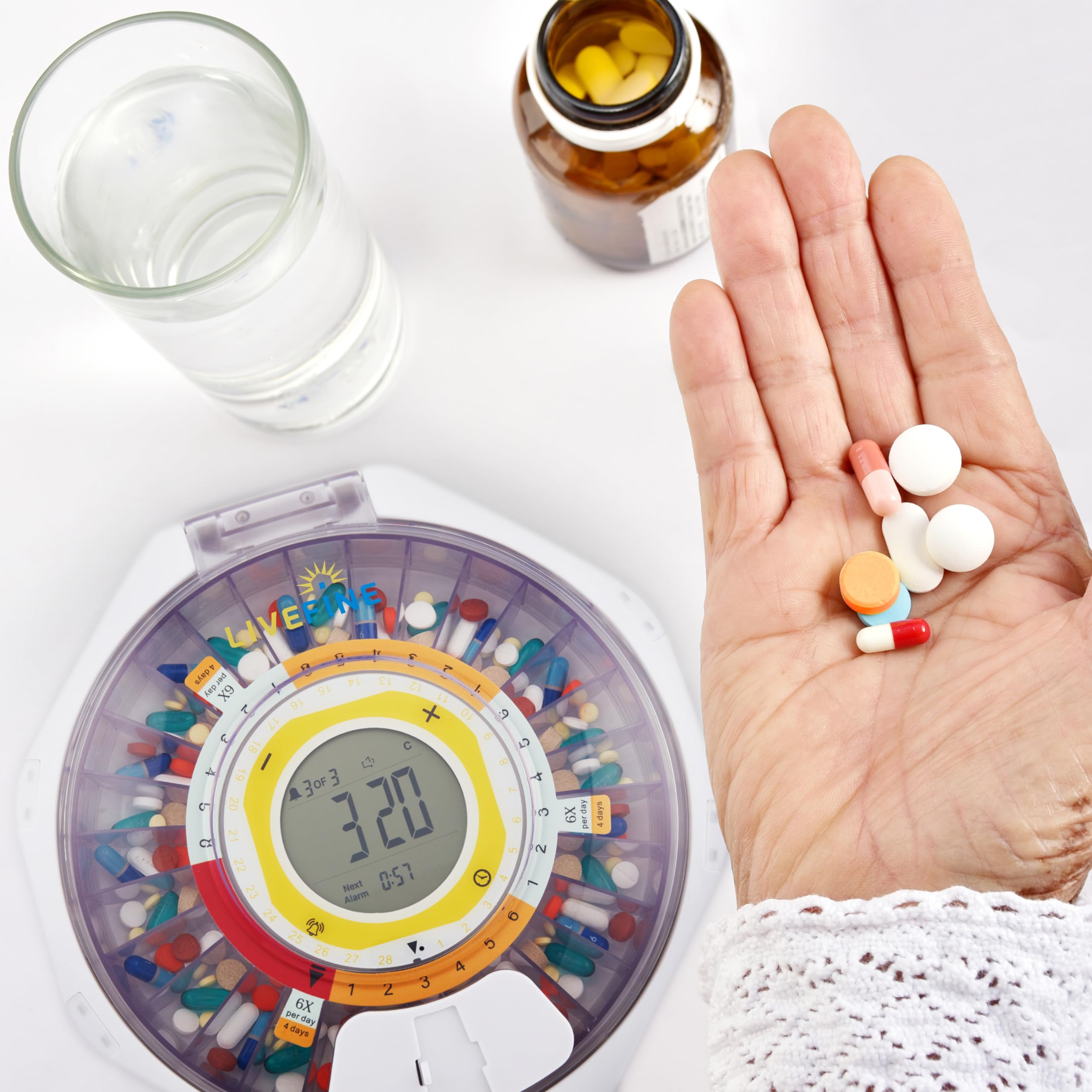LiveFine Bluetooth Automatic Pill Dispenser - 28-Day Medication Organizer with Smart Alerts, Key Lock & App Control for Prescriptions, Vitamins & Supplements (Clear Lid) - Perfect for Elderly Care & Daily Medication Management