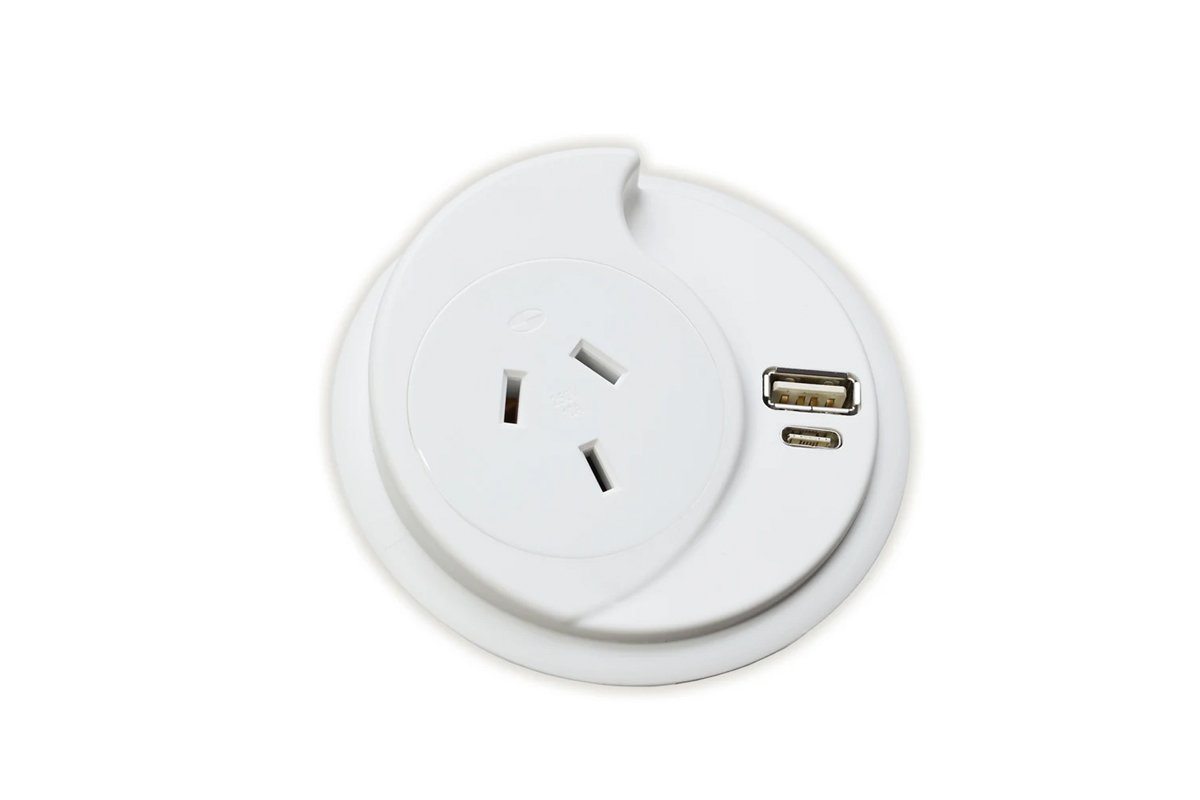 CMS KonexUS White In-Desk Power Strip with USB Ports - Perfect for Home Office, Gaming Setup & Workspace Organization