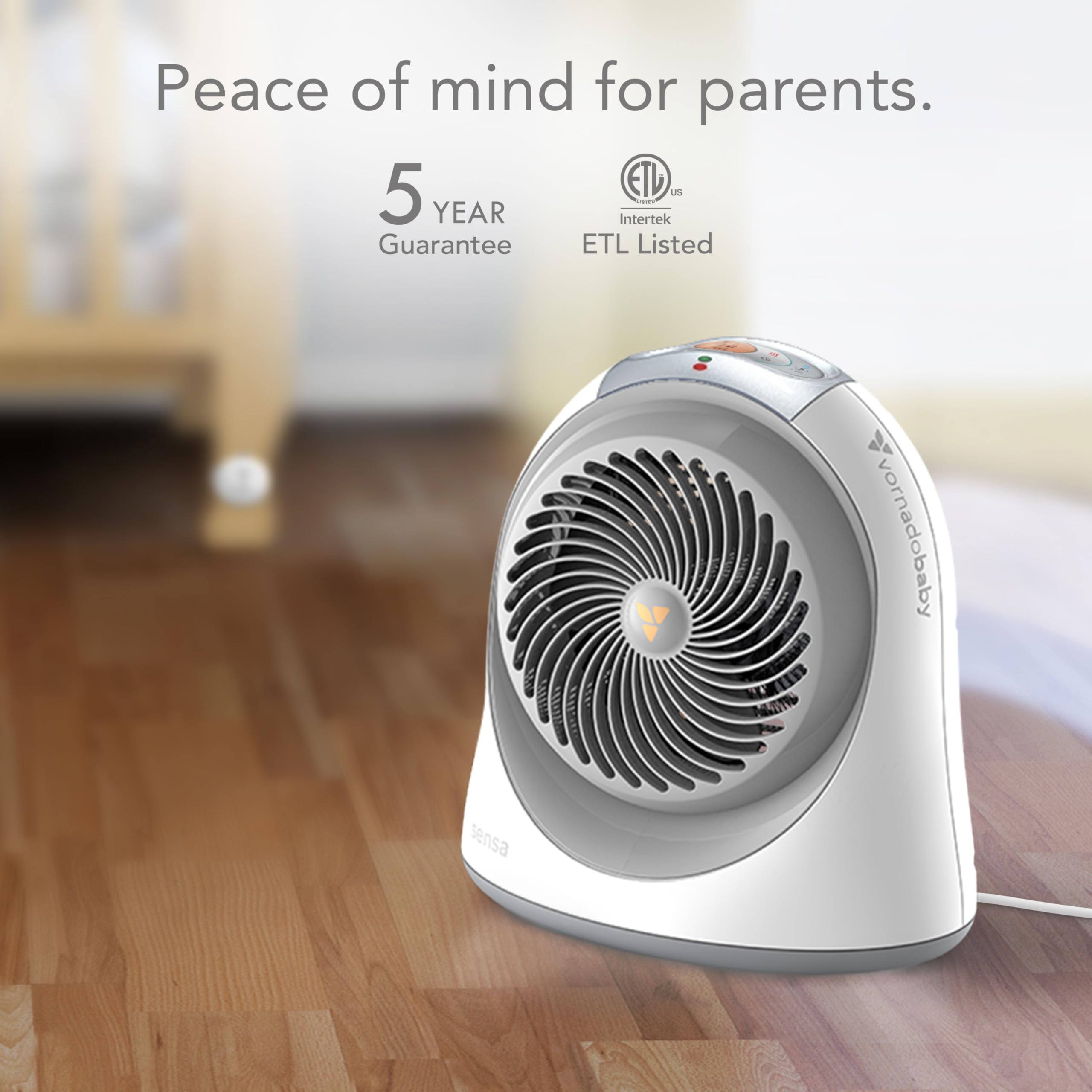 Sensa Nursery Space Heater - 1200W Adjustable Thermostat Electric Heater for Baby Room with Safety Features (Locking Controls, Tip-Over Protection, Auto Shutoff) | Perfect for Nursery, Bedroom & Winter Use