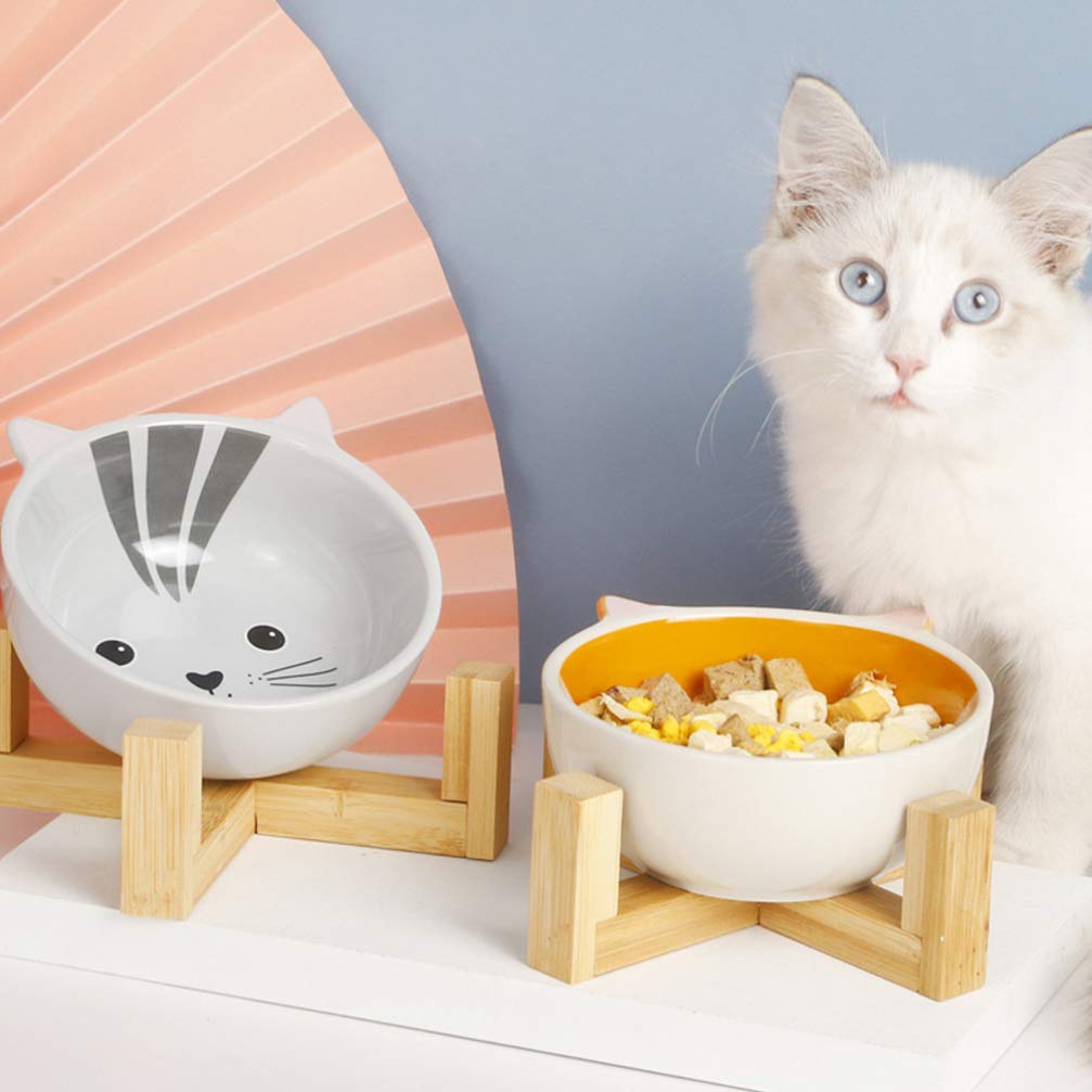 Elevated Ceramic Pet Bowl Set - Raised Cat & Dog Feeder Dish for Healthy Eating