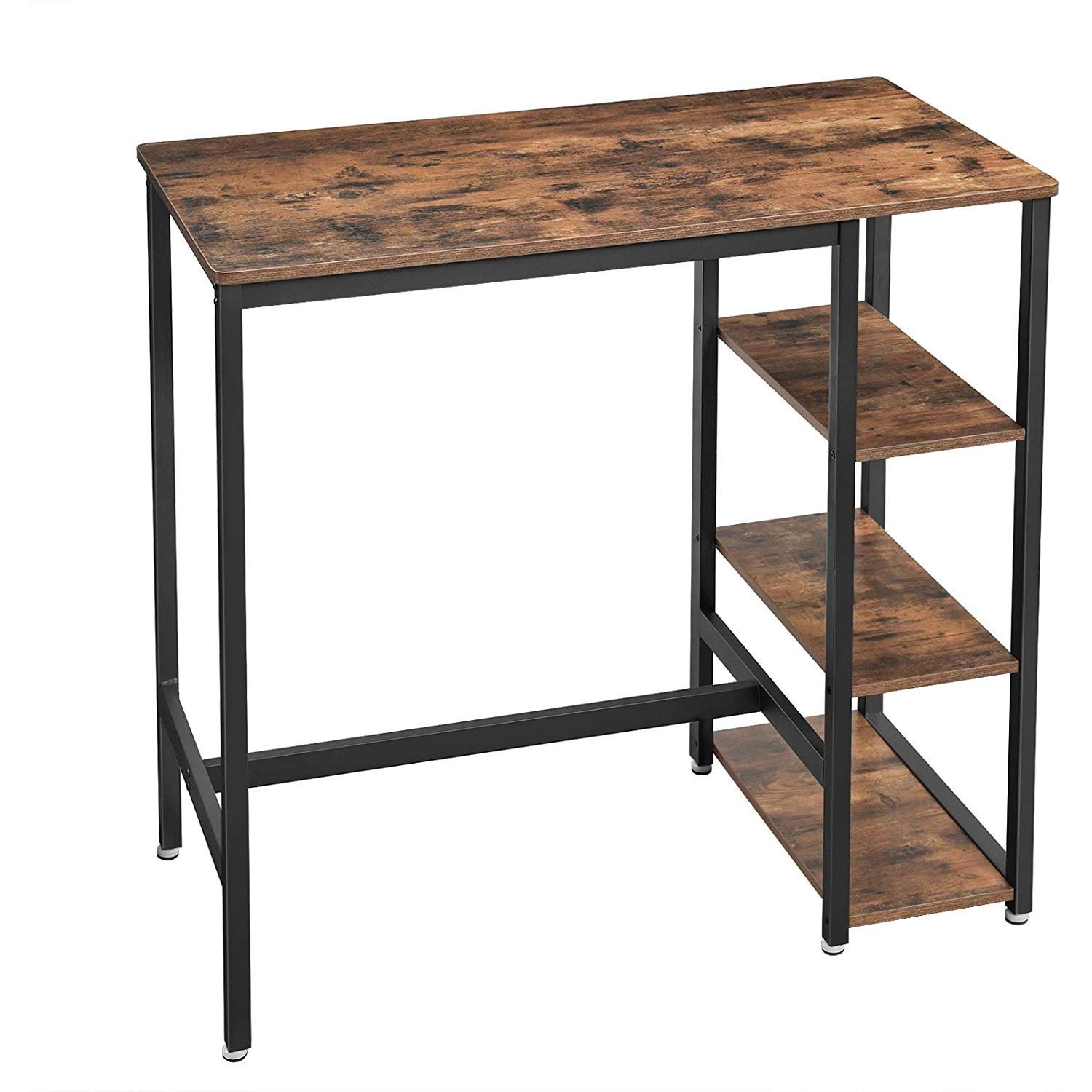 Benjara Wood and Metal Frame Bar Counter with 3 Shelves - Brown and Black - Perfect for Home Bars, Kitchen Islands, and Entertainment Areas