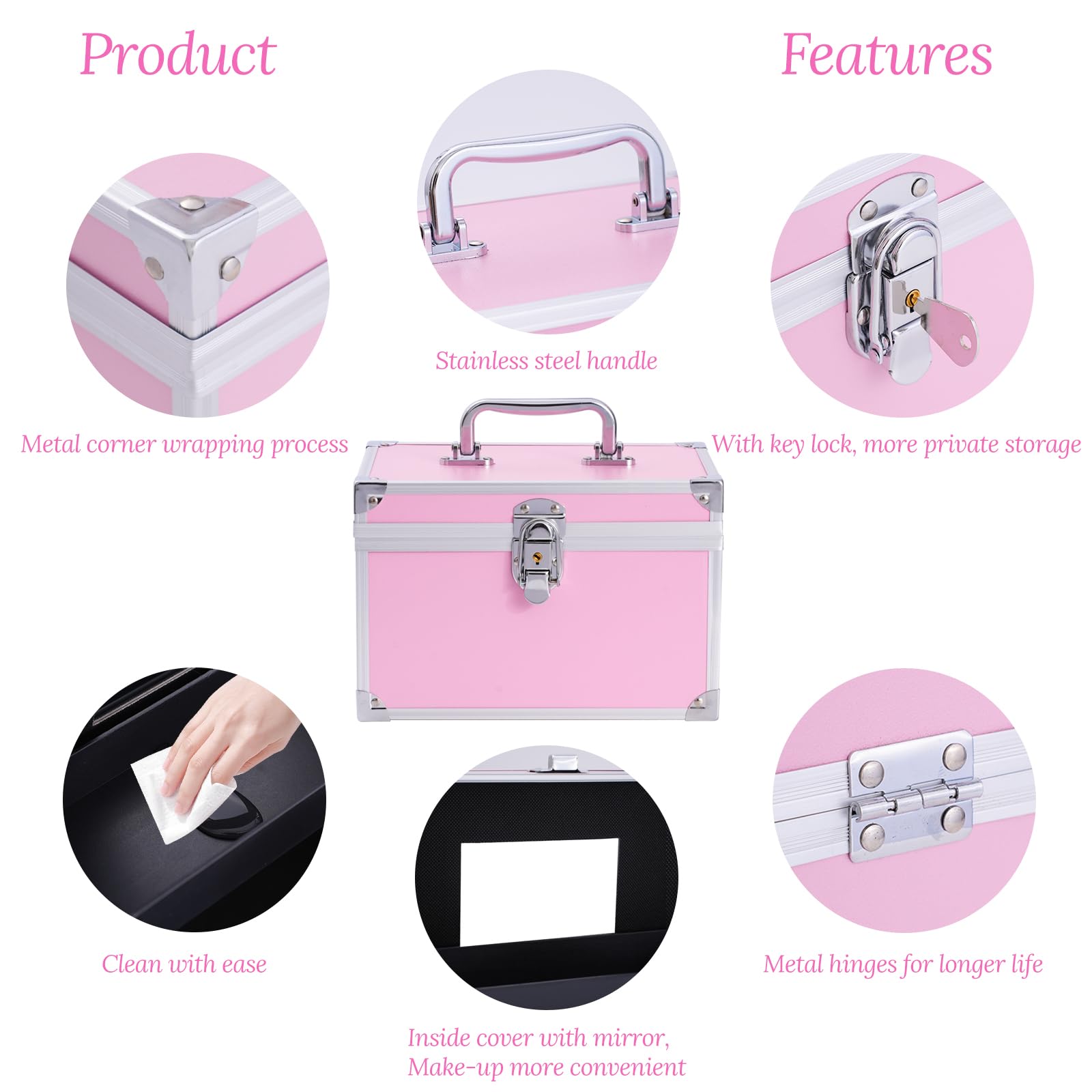 Portable Lockable Makeup Train Case with Mirror & Trays - 6.3