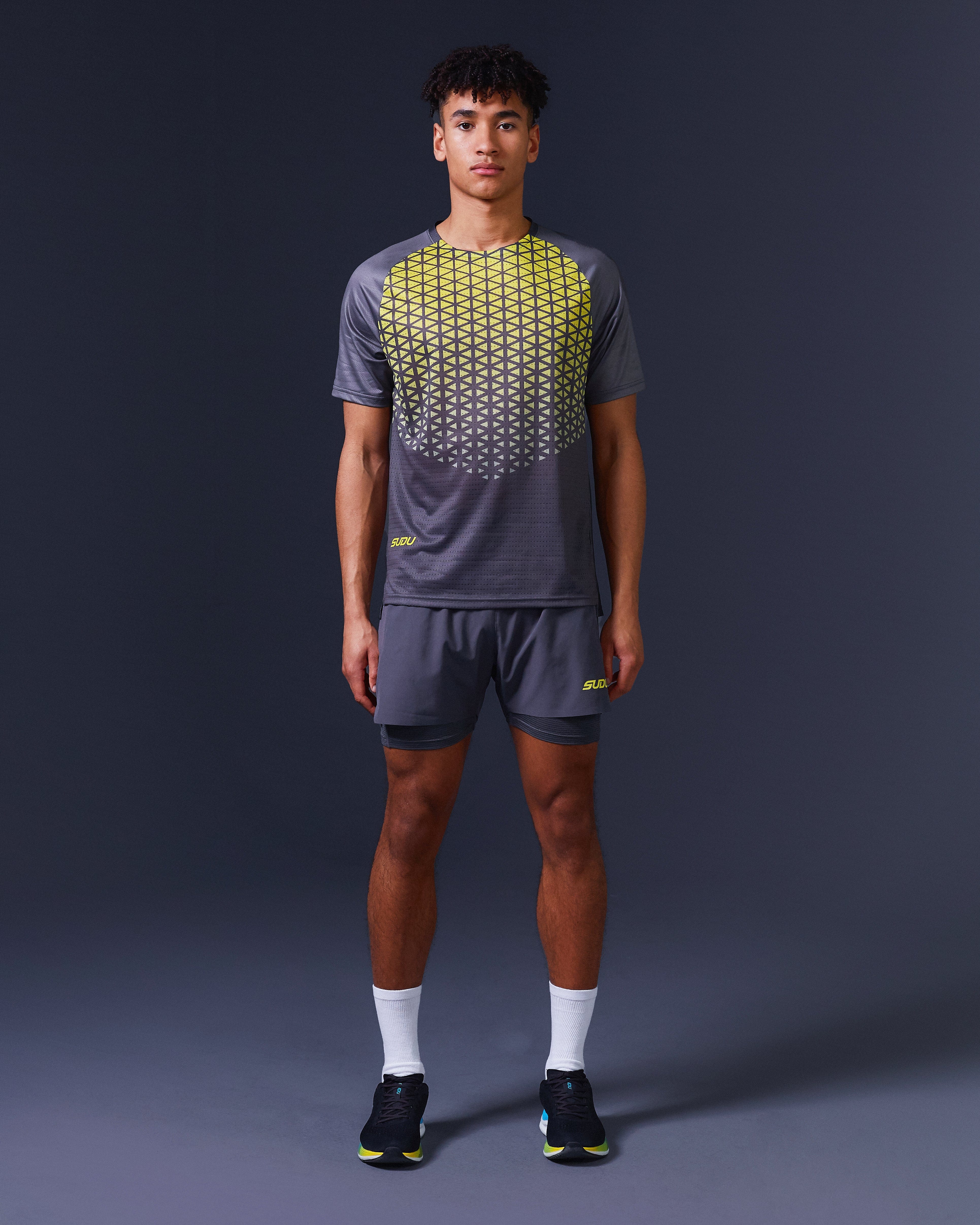 SRT SS 01 Men's Short Sleeve T-Shirt - Breathable Cotton Casual Tee in Grey/Yellow for Summer Wear, Gym & Outdoor Activities