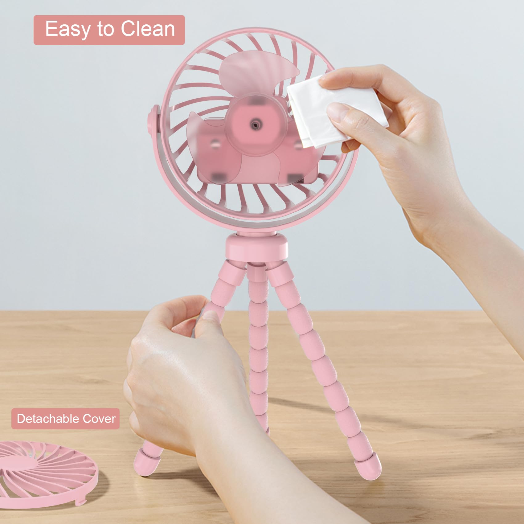 JYJZPB Rechargeable Clip-On Stroller Fan for Baby - 3 Speed 360° Rotating Mini Cooling Fan with Flexible Tripod, Handheld Personal Fan for Travel, Car Seat, Crib, Bed & Bike - Perfect for Outdoor Activities, Summer Trips & Nursery Comfort (Pink)