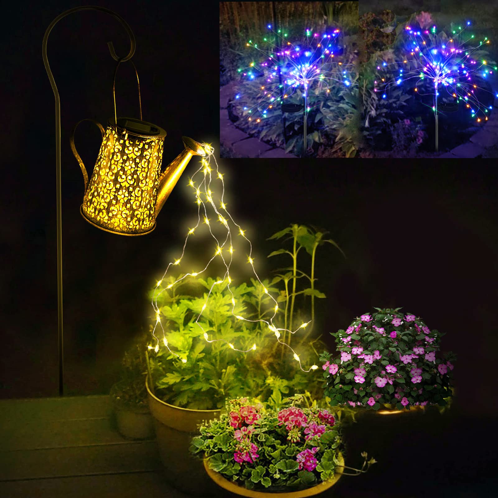 Solar Outdoor Lights for Garden & Yard Decor - Waterproof Solar Watering Can Lights & Firework Solar Lights for Lawn, Patio, Pathway, Courtyard | Perfect for Outdoor Parties, Landscape Lighting & Gardening Gifts
