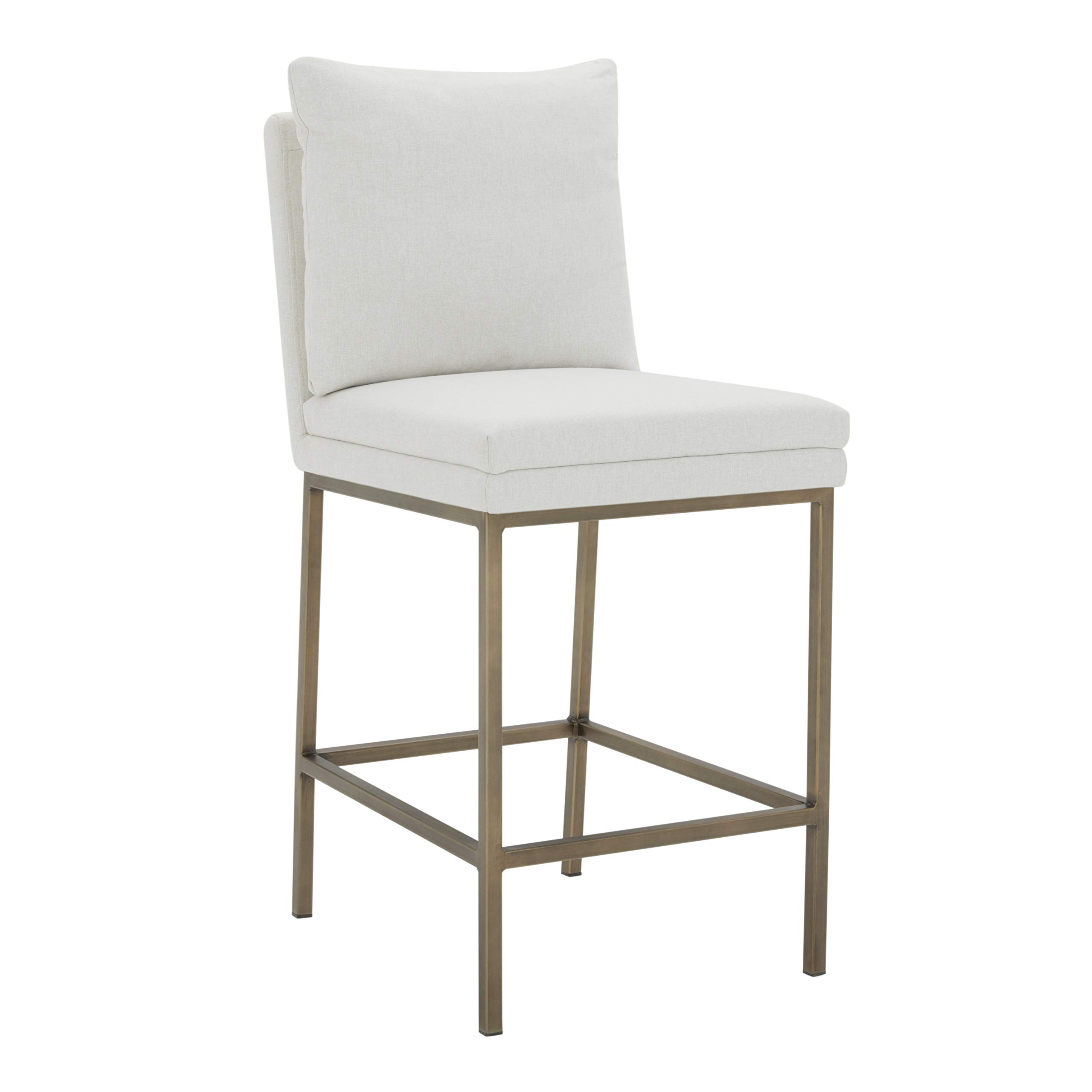 Rivet Lundberg Modern Upholstered Counter-Height Bar Stool with Brass Legs - 40.6 Inch Tall, Chalk Fabric - Perfect for Kitchen Islands, Breakfast Bars & Home Decor
