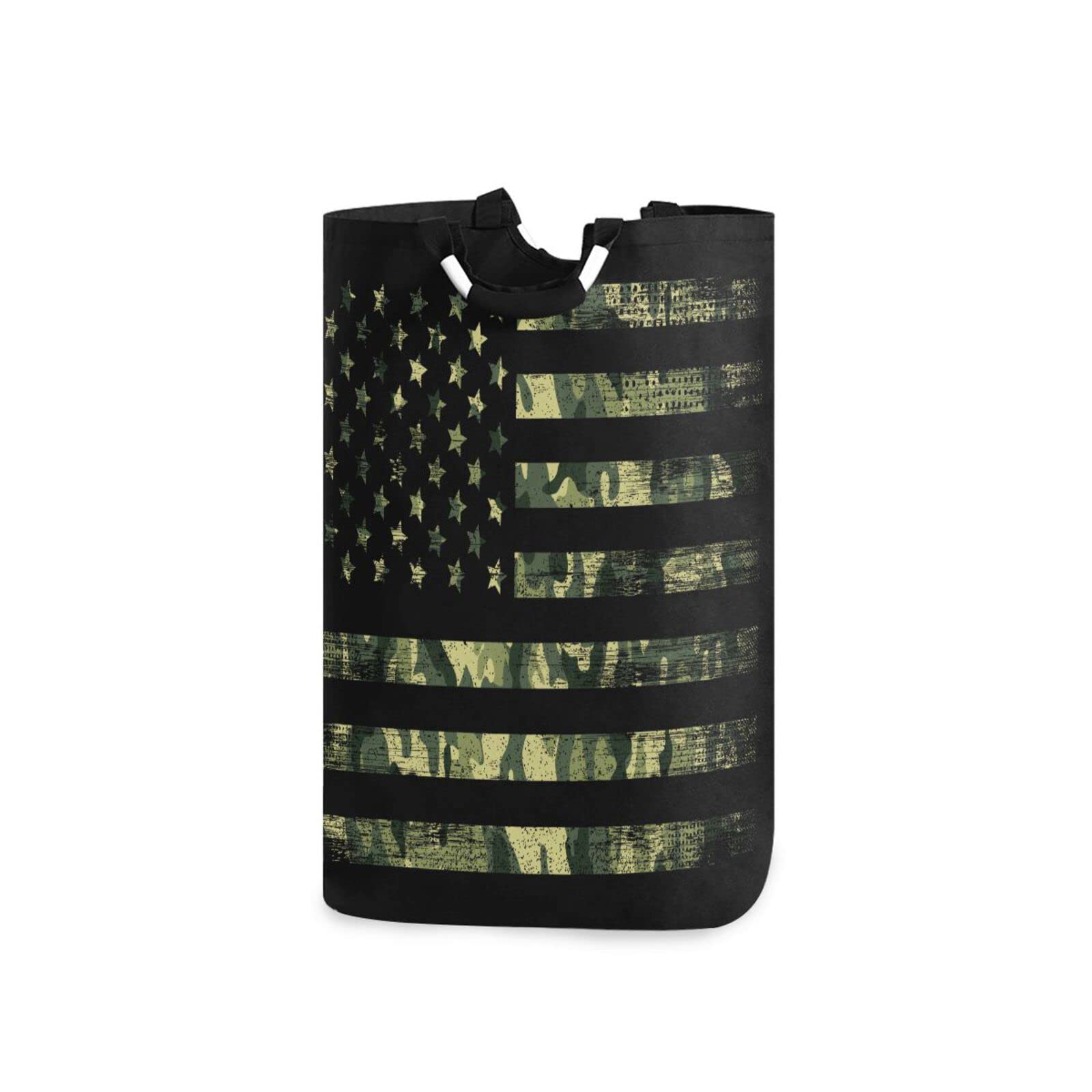 Ollabaky American Flag Camo Collapsible Laundry Basket - Large Foldable Laundry Hamper Bag with Handles for Easy Storage & Transport | Perfect for College Dorms, Laundry Rooms, Bedrooms & Bathrooms | Space-Saving Clothes Organizer for Small Spaces & Travel