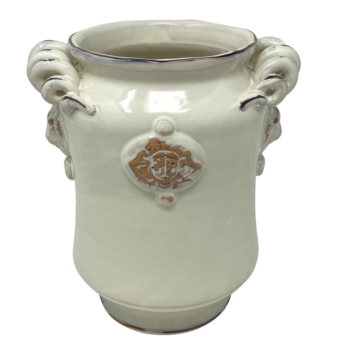 Italian Ceramic Utensil Holder - Hand Painted Wine Bottle Holder, Rustic Tuscan Art Pottery, White Shabby Chic Design, Made in Italy | Perfect for Kitchen Organization & Wine Storage Decor