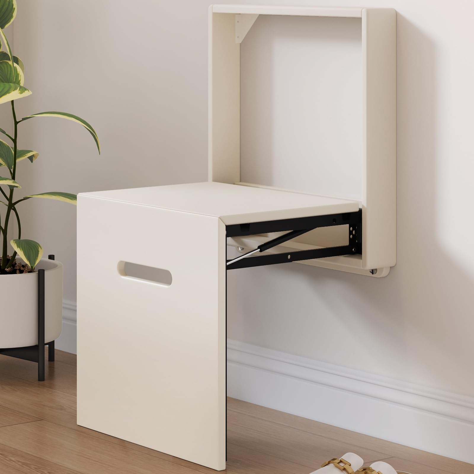 Wall Mounted Folding Shoe Changing Stool - Space Saving Entryway Bench with Hidden Design, White - Perfect for Small Hallways, Mudrooms & Home Organization