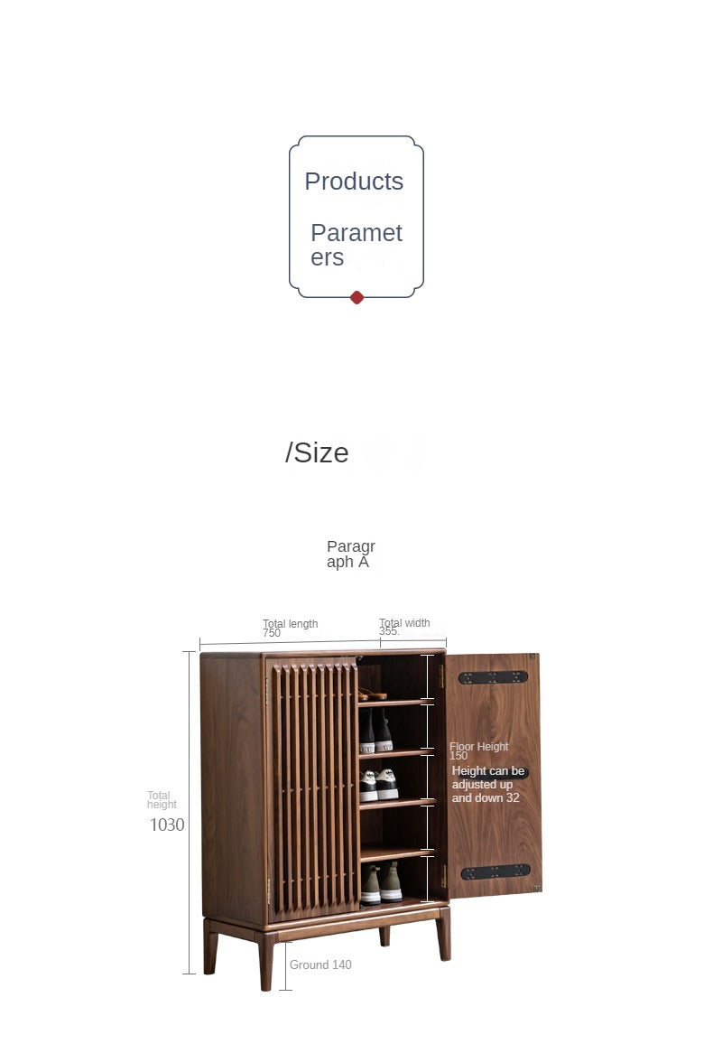 Black Walnut and Ash Wood 2-Door Shoe Cabinet for Entryway - Stylish Shoe Storage Organizer for Hallway, Mudroom, or Apartment Entrance