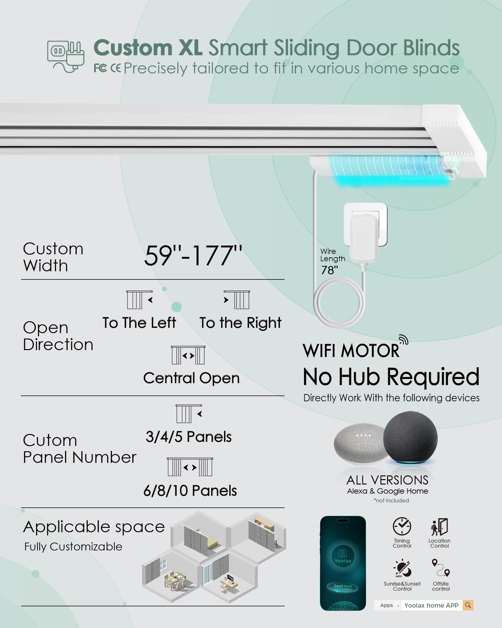 Yoolax Custom XL Smart Motorized Sliding Blinds - Alexa Compatible Blackout Vertical Shades for Glass Doors, Patio & Closet - Foggy Thread Gray | Perfect for Home Automation, Privacy & Light Control