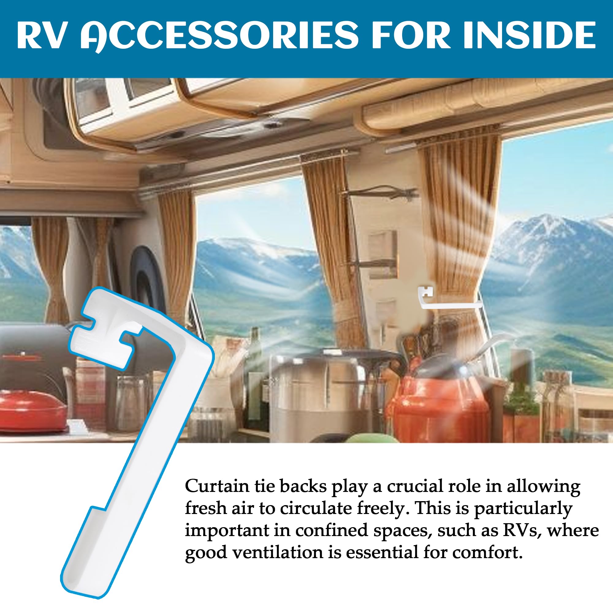 Tongass 4-Pack White RV Curtain Clips - Heavy Duty Plastic Window Covering Hardware for Motorhome, Camper & Trailer - Secure Side Curtains While Driving or Camping