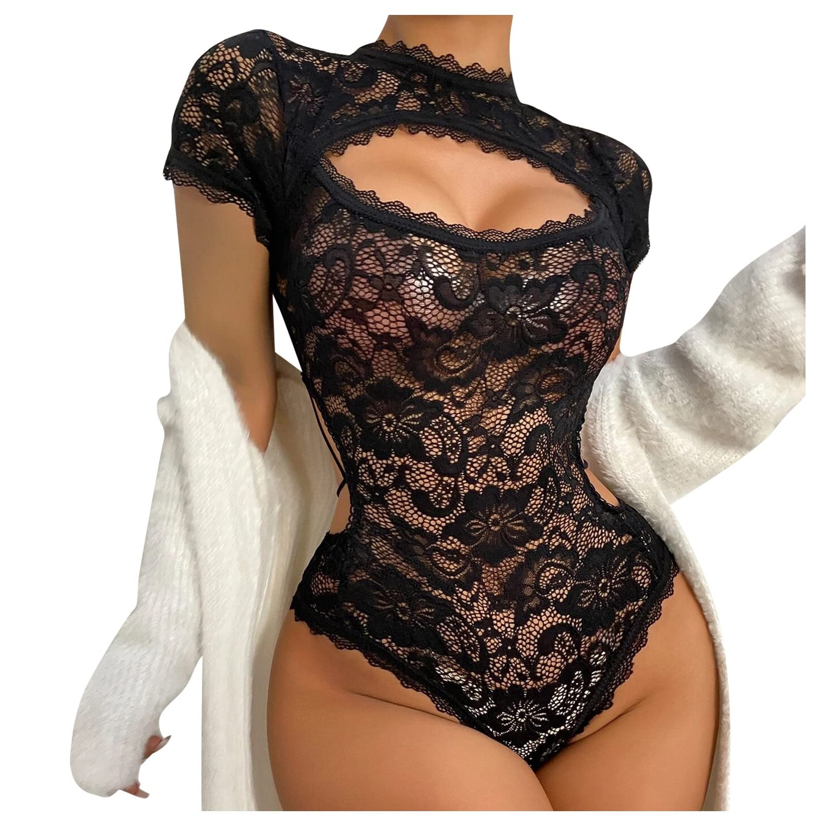 Sexy Lace Bustier Teddy Underwear for Women - Fashionable & Warm Sleepwear, Lingerie Set - Perfect for Valentine's Day, Boudoir Photos & Romantic Nights